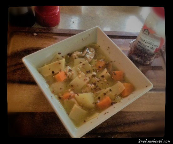chicken soup bowl, cutting board