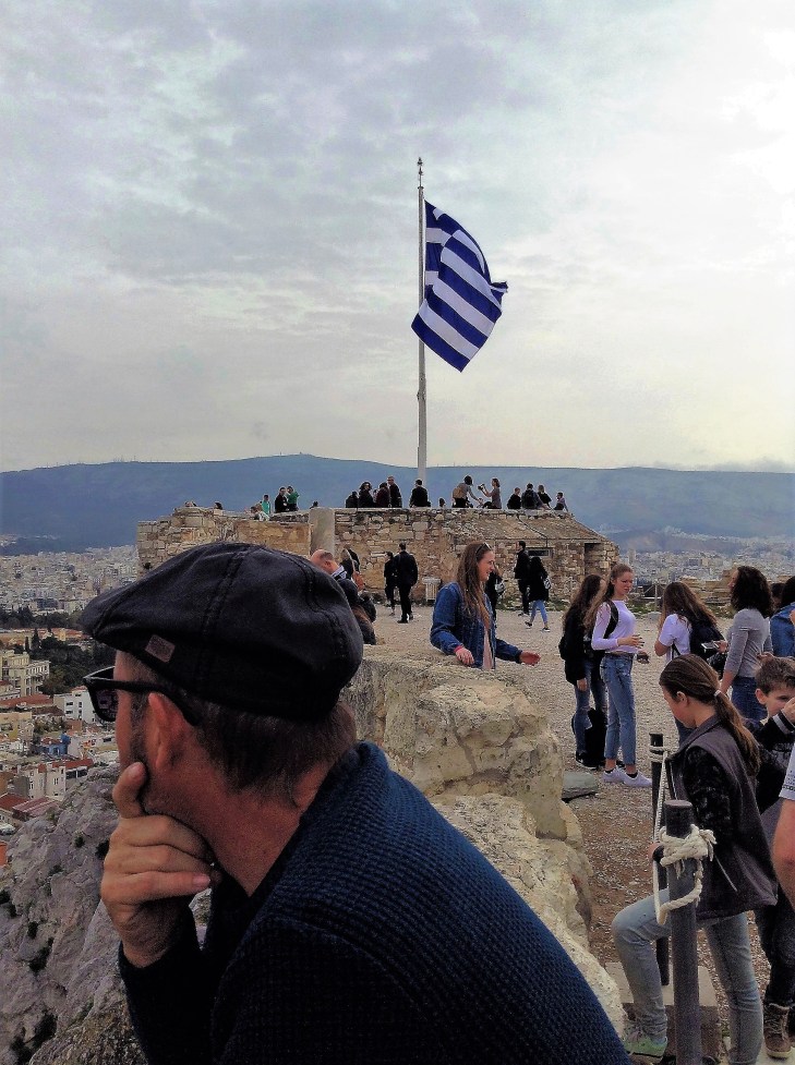Acropolis, Greek flag, Athens