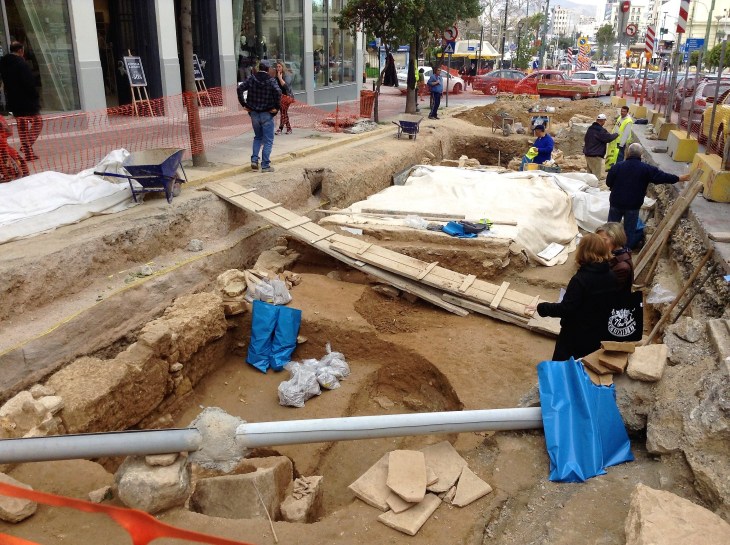 Athens street, Greek ruins, urban