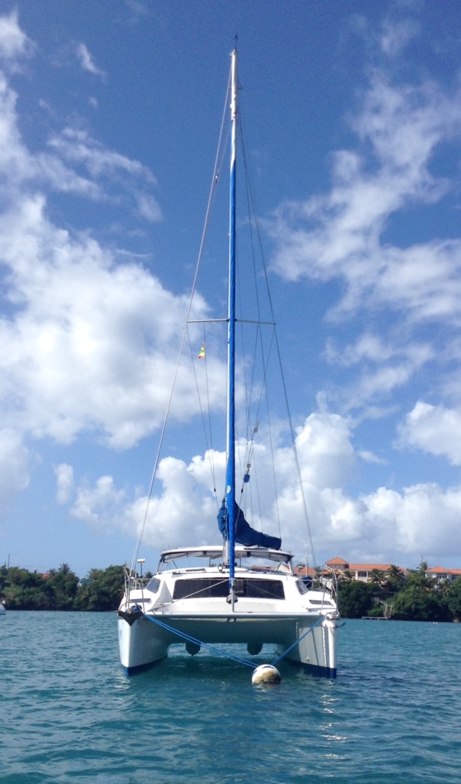Forever catamaran, on mooring ball