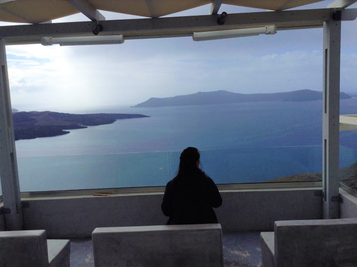 overlooking the sea in Santorini