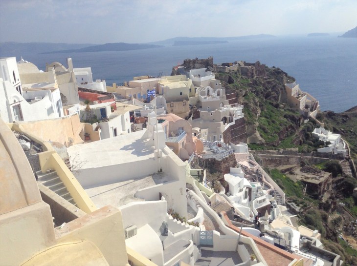 Santorini from above overlooking the Sea