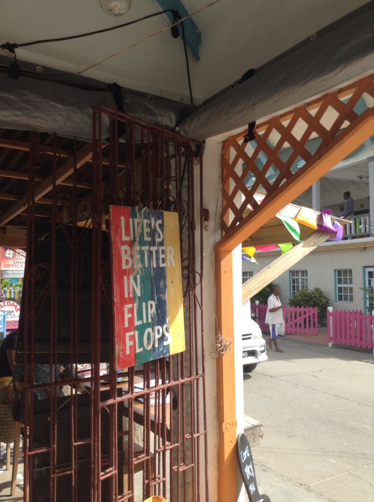 Sign out front, Caribbean store, marketplace, Union island,