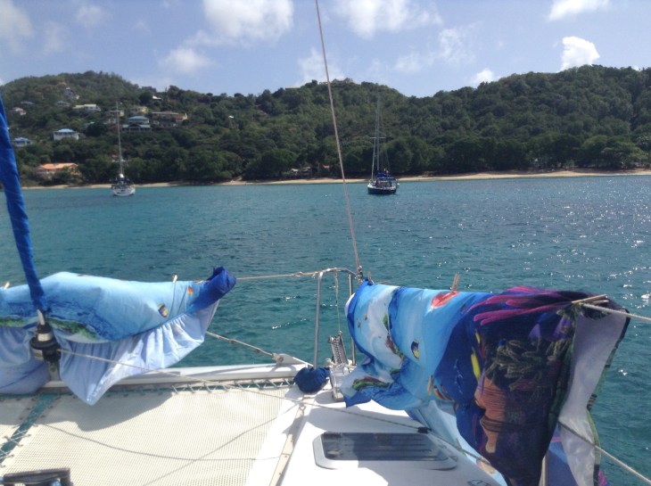 Colorful laundry, wind blown, beach background, Bequia, ocean fresh